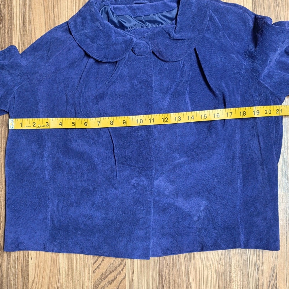 LAL Live a Little Suede Cropped Jacket Women's Size‎ L Violet Peter Pan Collar - Picture 4 of 6